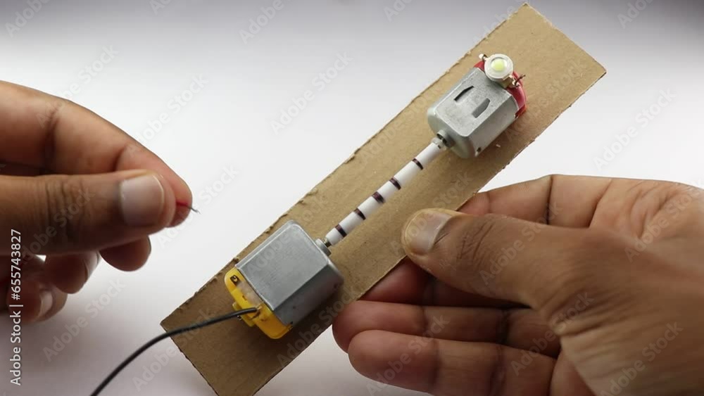 DC motor generator project demonstration using a simple setup. LED bulb