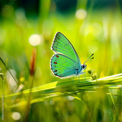 green butterfly on grass