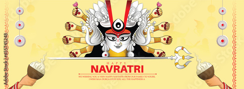 creative vector illustration of Navratri,Durga puja with decorative face of Durga maa for Navratri festival.
