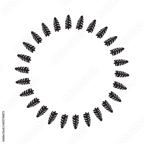 Scandi christmas tree wreath vector style isolated on white background. Holiday frames for playful antique graphics. Monochrome ornate quirky illustration