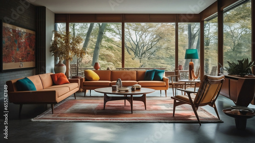 Timeless Mid-Century Modern Decor, Sunlit Elegance & Retro Vibes - Created using Generative AI
