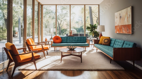 Midday Sunshine in a Mid-Century Modern Masterpiece - Created using Generative AI