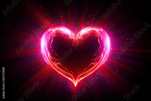 Abstract heart with light rays on dark background  valentines day.