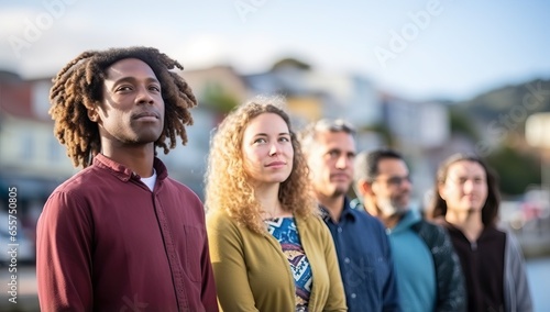 Portrait of young multiethnic group of friends standing together outdoors