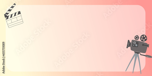 Cinema concept banner template design with camera and clapperboard. template for ads, banners and posters, social media. copy space. Vector illustration