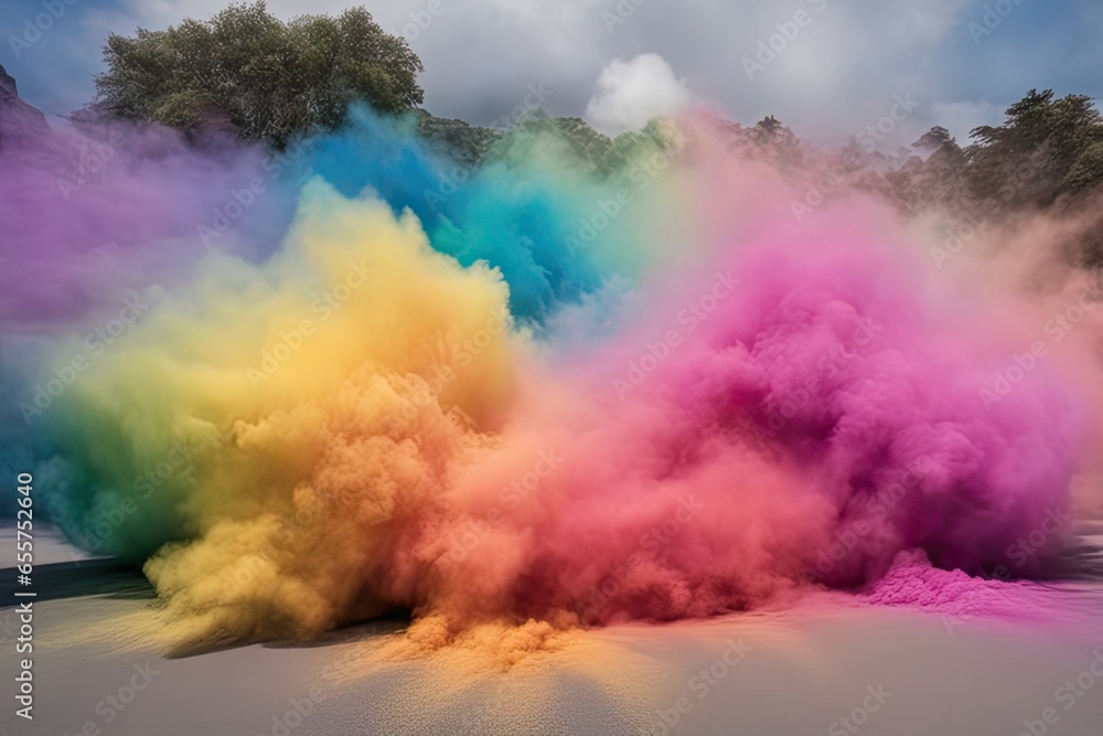 Vibrant Burst of Rainbow Colored Powder Explosion