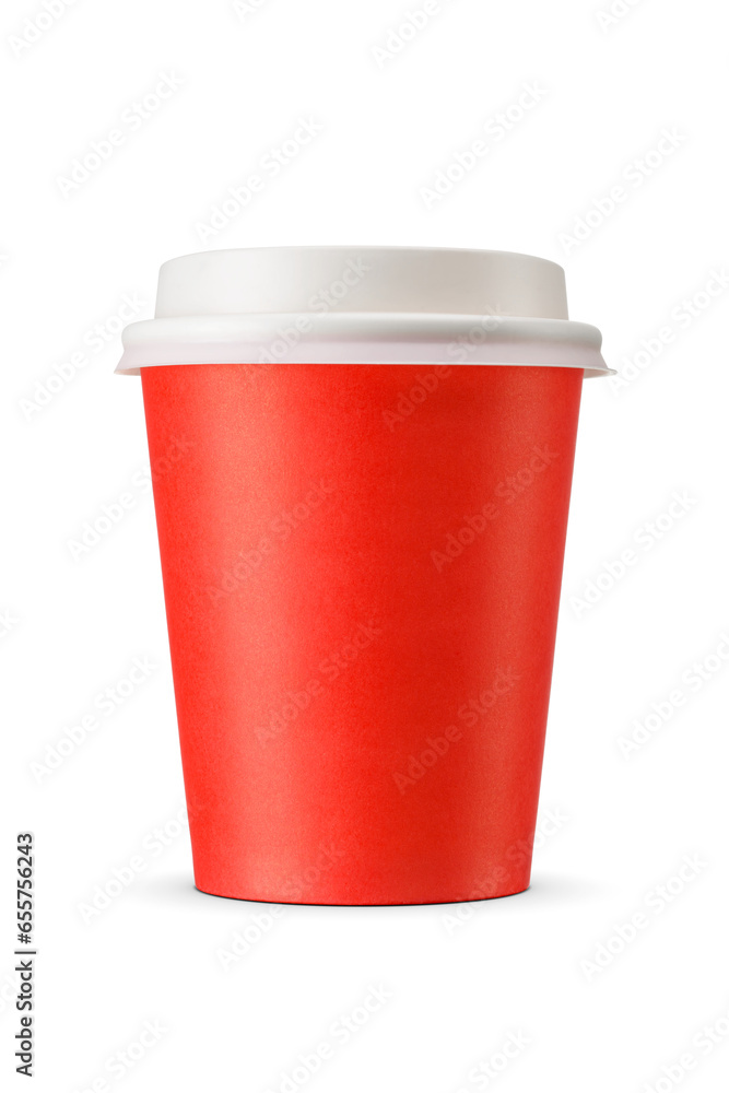 Red paper disposable cup with white plastic lid. Take away beverages container isolated. Transparent PNG image. Red paper disposable cup with white plastic lid. Take away beverages container isolated. Transparent PNG image.