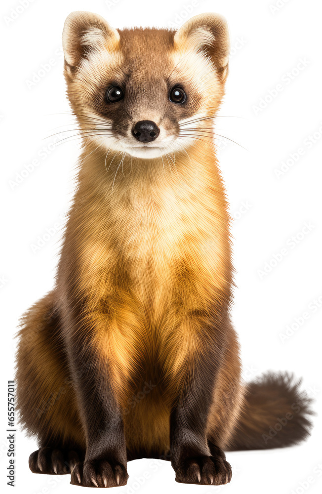 Sitting marten isolated on a white background as transparent PNG