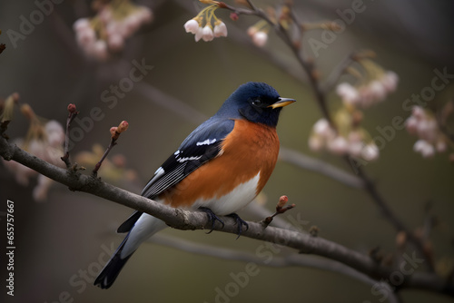 A bird sits on a branch with a blurry background, Earth Day concept © Canities