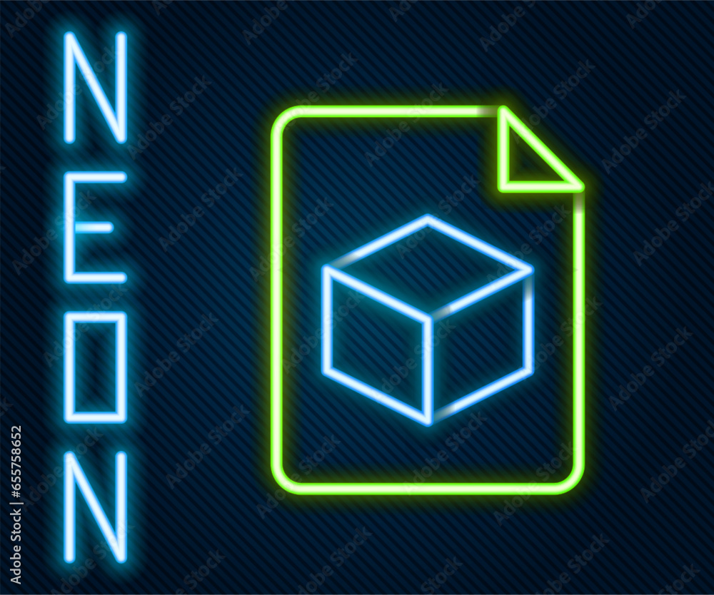 Glowing neon line Isometric cube file icon isolated on black background. Geometric cubes solid icon. 3D square sign. Box symbol. Colorful outline concept. Vector Glowing neon line Isometric cube file icon isolated on black background. Geometric cubes solid icon. 3D square sign. Box symbol. Colorful outline concept. Vector