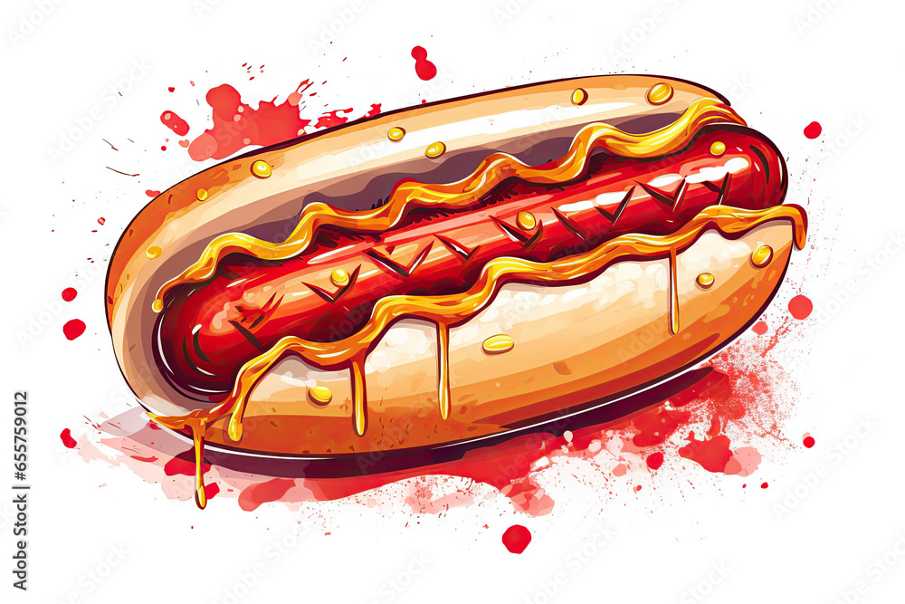 Funny Hot Dog cartoon mascot character. Food concept - obrazy, fototapety, plakaty 
