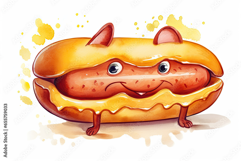 Funny Hot Dog cartoon mascot character. Food concept Funny Hot Dog cartoon mascot character. Food concept