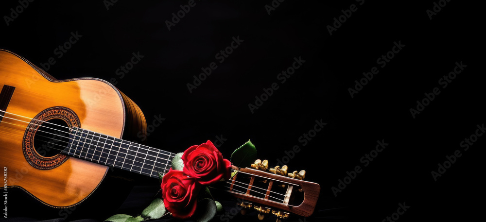 Fototapeta premium Classic Spanish guitar on black background