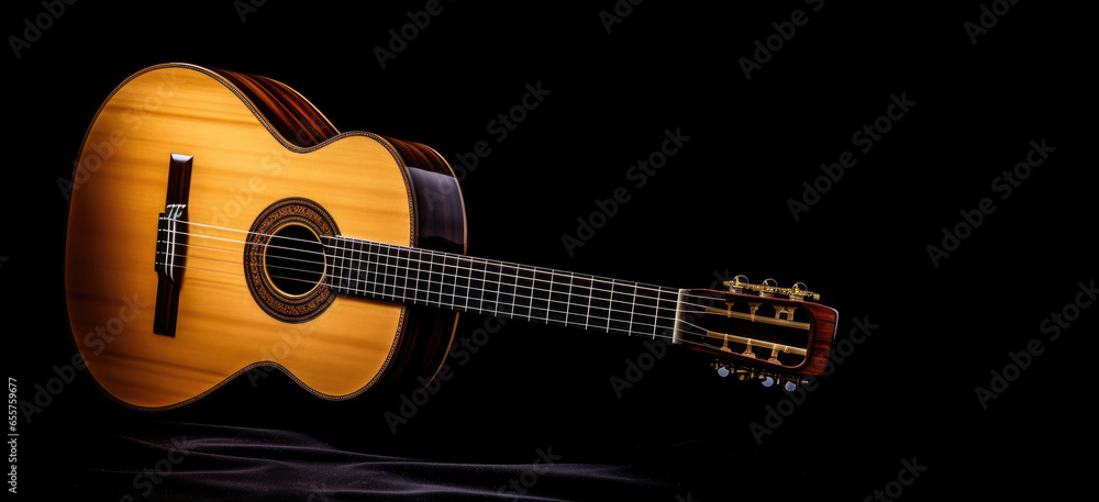 Classic Spanish guitar on black background