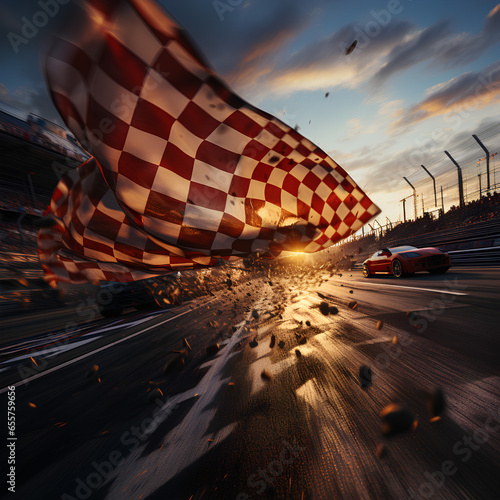 Race track finish. Dynamic photo. Racing car.