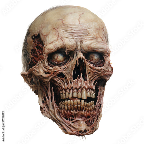 human scary zombie head isolated on a transparent background.