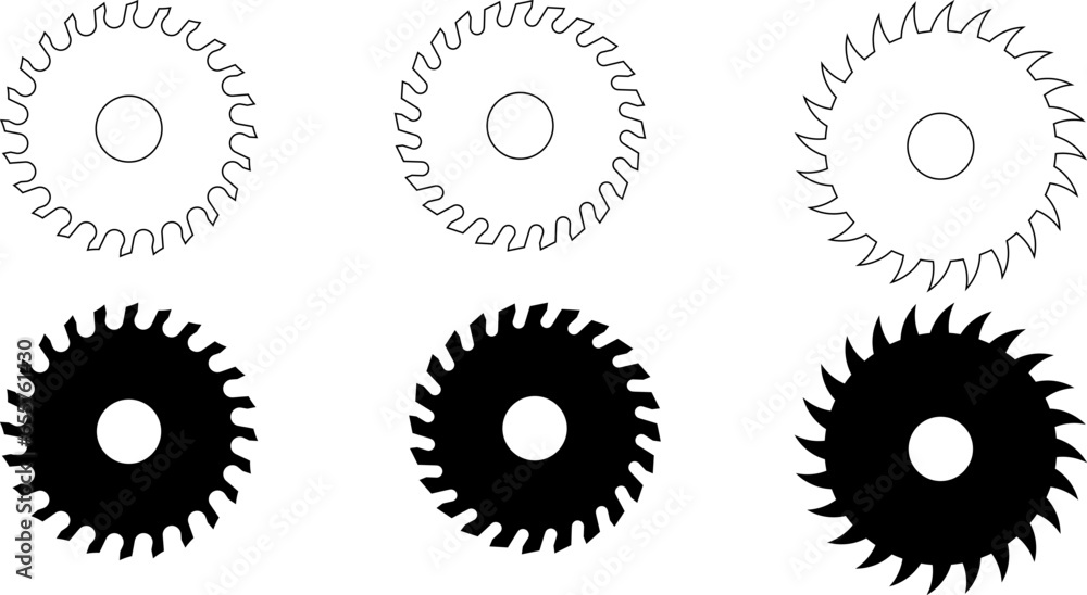 outline silhouette circular saw icon set outline silhouette circular saw icon set