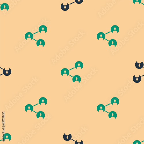 Fototapeta Naklejka Na Ścianę i Meble -  Green and black BFF or best friends forever icon isolated seamless pattern on beige background. Vector