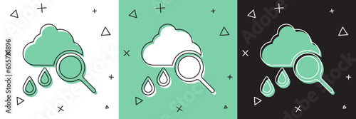Set Cloud with rain icon isolated on white and green, black background. Rain cloud precipitation with rain drops. Vector
