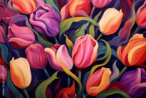 twisted tulips pattern. Generative AI photo