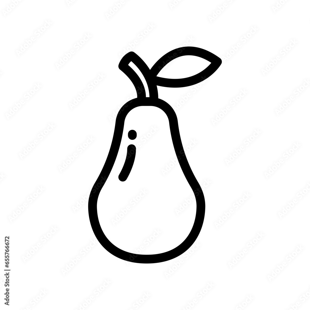 Ripe and fresh pear fruit with single leaf silhouette flat line color design for food apps and website. Organic Fruit, vegan, vegetarian icon. Vector illustration filled outline style