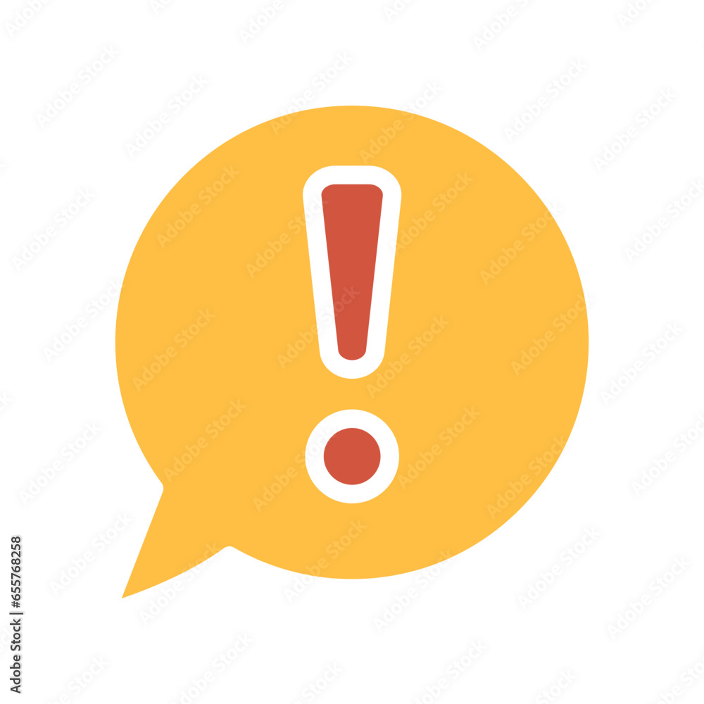 Bubble chat with exclamation mark inside for error message. Warning pop up notification. Hazard warning symbol. Chat, caution, warning icon. Vector illustration filled outline style Bubble chat with exclamation mark inside for error message. Warning pop up notification. Hazard warning symbol. Chat, caution, warning icon. Vector illustration filled outline style