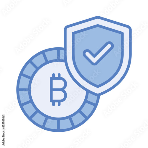 Bitcoin with protection shield, concept vector of bitcoin security
