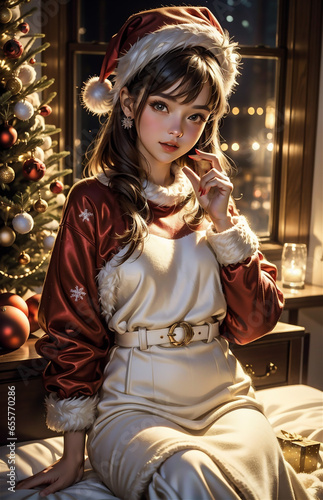 Wallpaper Mural Beautiful girl in a elegant noel dress standing near the Christmas tree. Christmas miracles. Luxurious Christmas decoration. Torontodigital.ca