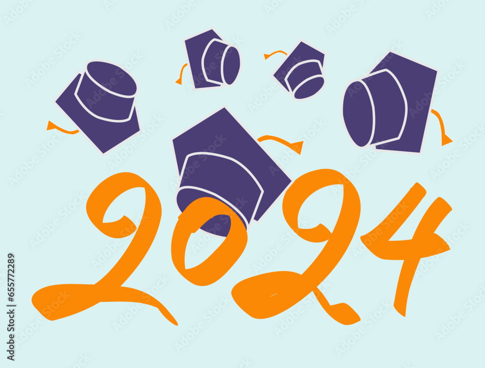 Class of 2024 handwritten typography. Education. Students 2024 class