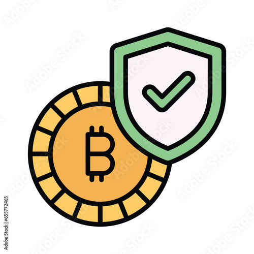 Bitcoin with protection shield, concept vector of bitcoin security