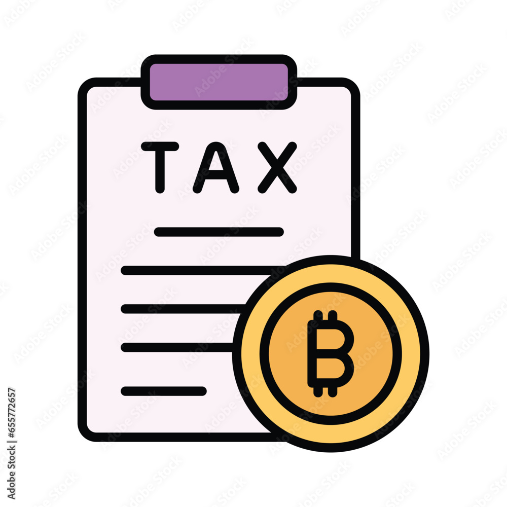 Bitcoin, cryptocurrency and digital currency tax icon concept, Bitcoin, cryptocurrency and digital currency tax icon concept,
