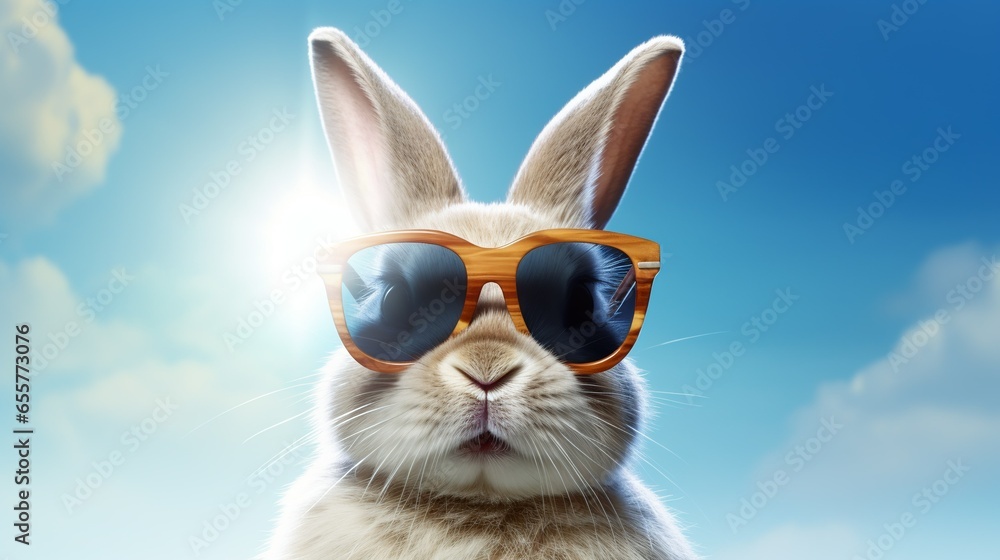 Stylish rabbit sporting shades, cool and confident
Stylish rabbit sporting shades, cool and confident