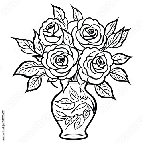 Rose flower coloring book pages for kids, Rose flower coloring pages vector