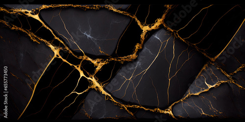 natural black marble texture with golden veins, breccia marbel. generative ai.