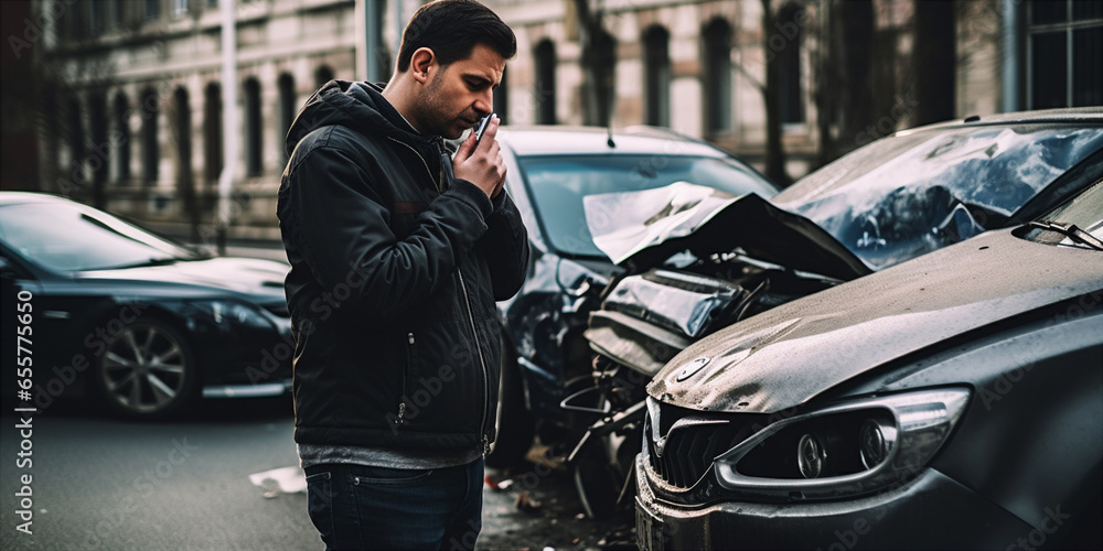 an upset car owner inspecting the extensive damage an upset car owner inspecting the extensive damage