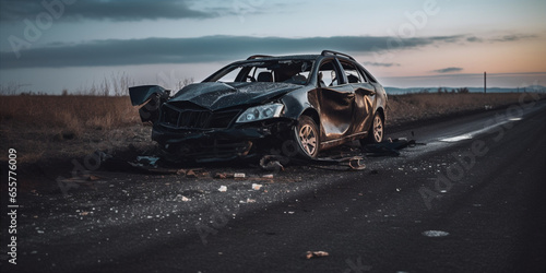 Damaged car on the side of the road © xartproduction