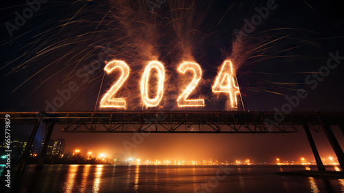 2024 new year eve fireworks celebration bay neon lights