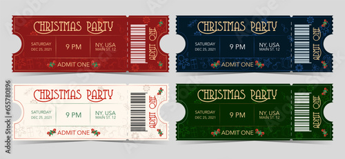 Set of Christmas colorful party ticket for admit one