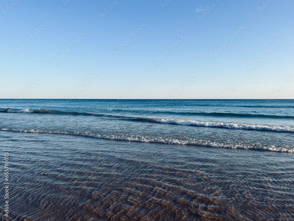 Blue sea horizon, blue sea and blue sky, natural seascape background