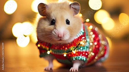 Christmas Hamster Hamster Wearing Christmas Sweater with Sequins