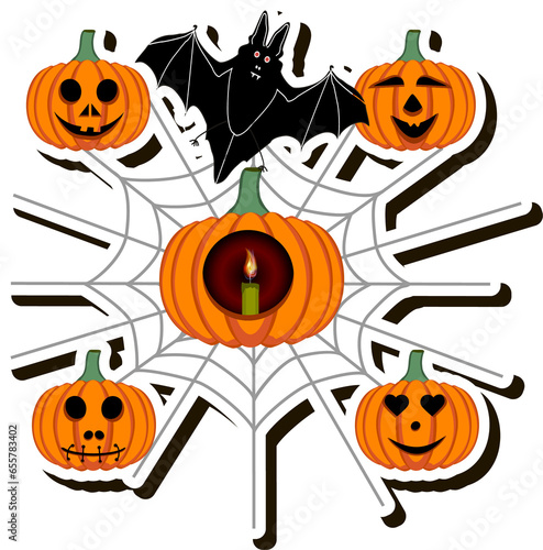 Illustration on theme sticker for celebration holiday Halloween with orange pumpkins photo