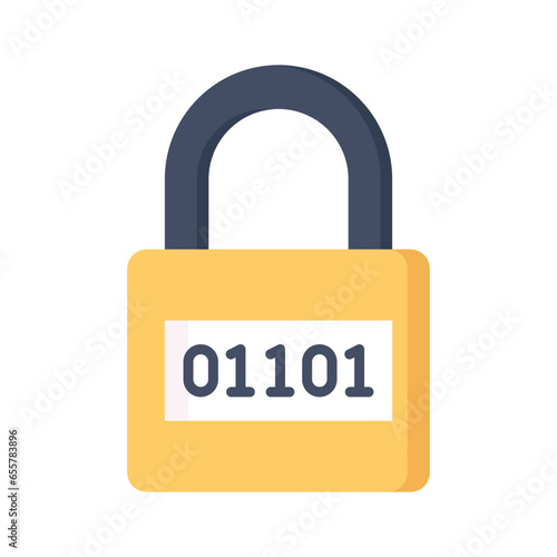 Binary code on padlock, modern vector of digital security, encryption icon