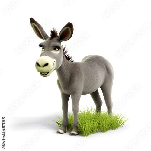 Cartoon 3d of donkey on the grass isolated on white 
