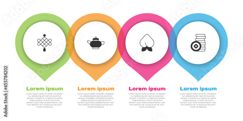 Set Chinese paper lantern, tea ceremony, Peach fruit or nectarine and Yuan currency. Business infographic template. Vector