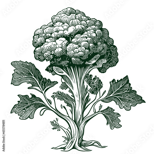 Broccoli cabbage sketch hand drawn vegetables and fruits illustration