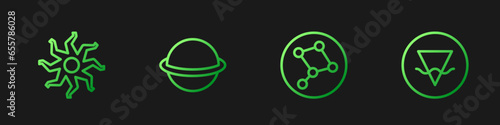 Set line Great Bear constellation, Sun, Planet Saturn and Earth element. Gradient color icons. Vector