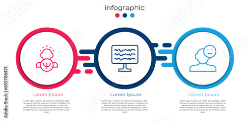 Set line Psychology, Encephalogram and Good mood. Business infographic template. Vector