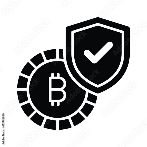 Bitcoin with protection shield, concept vector of bitcoin security