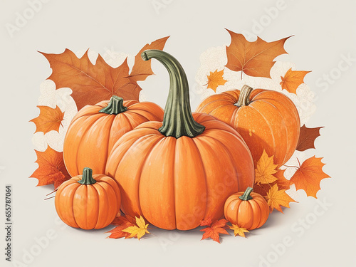 pumpkins and autumn leaves. Generative Ai