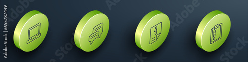 Set Isometric line Laptop, Speech bubble chat, Information and Online quiz, test, survey icon. Vector
